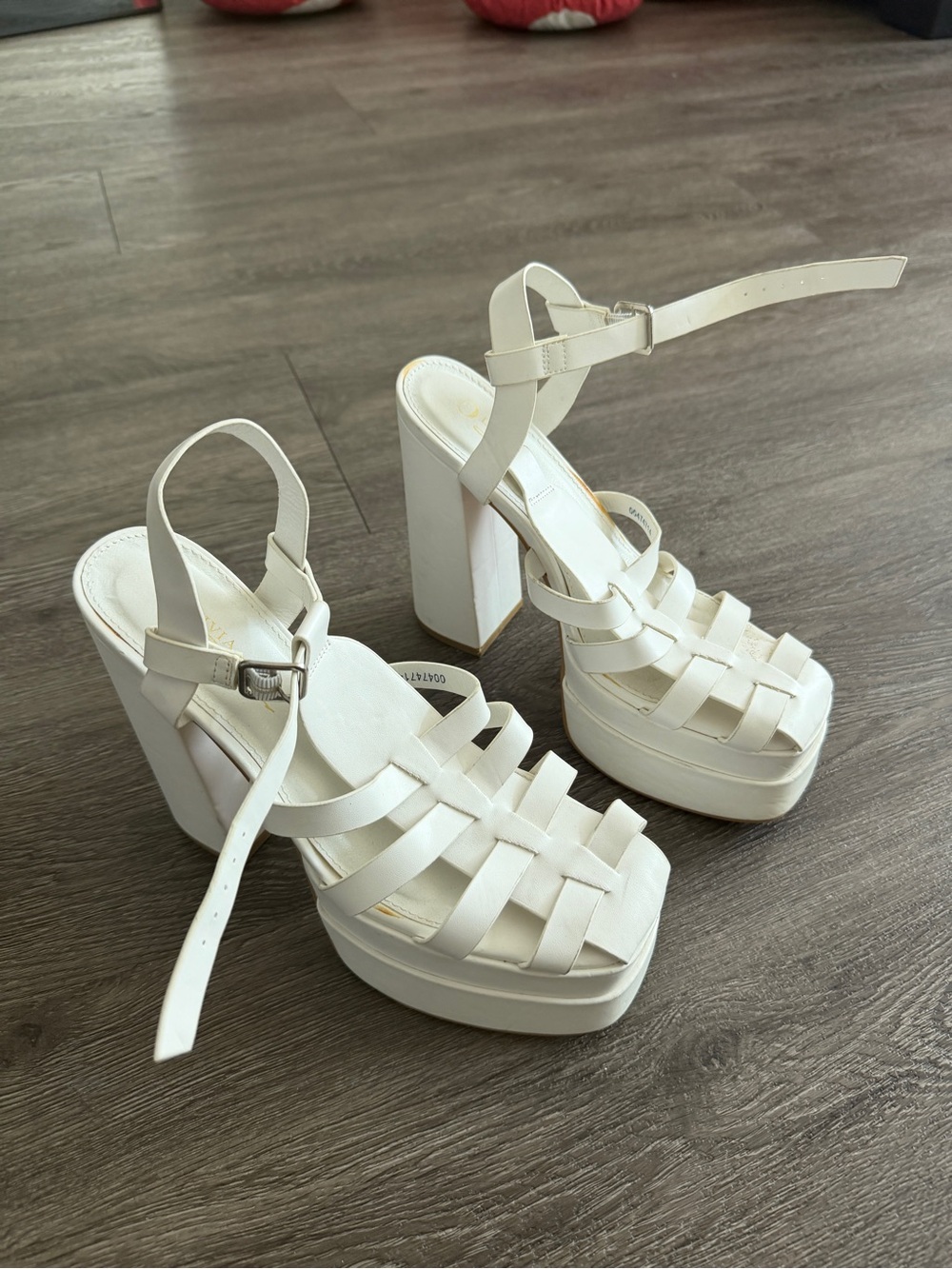 Olivia Miller Cream Platform Strappy Block Heels
